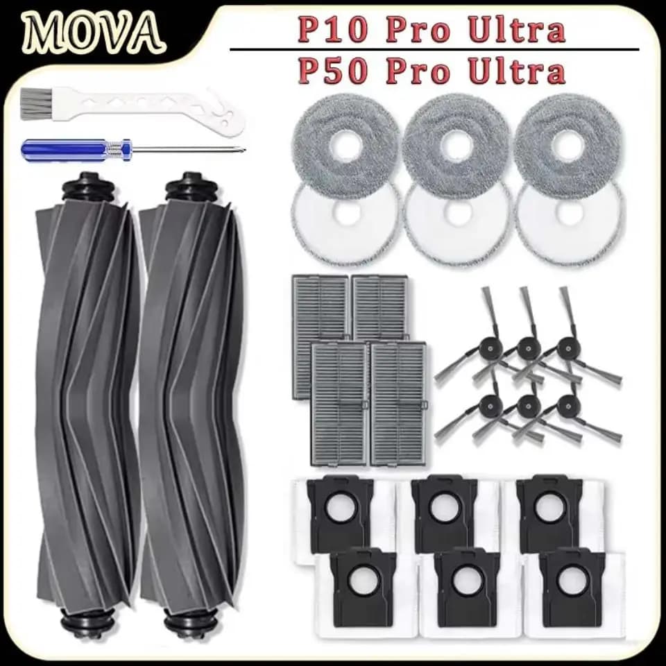 Kit di parti di ricambio per accessori per robot aspirapolvere MOVA P10 Pro Ultra/P50 Pro Ultra, spazzola laterale principale, filtro, panno per la pulizia, sacchetti per la polvere