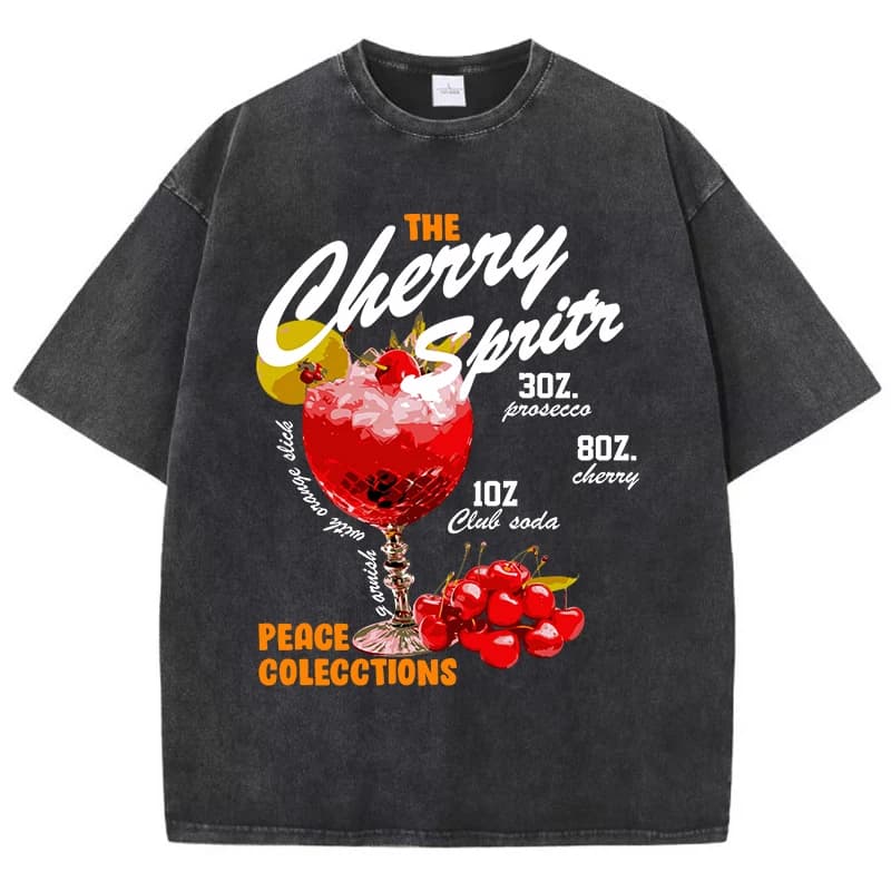 T-shirt vintage da donna con lavaggio acido The Cherry Sprits Top stampati T-shirt oversize comode in cotone Abiti casual femminili