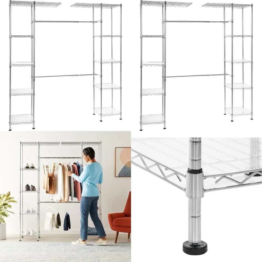 Armadio portaoggetti sospeso in metallo regolabile espandibile con ripiani, 57-80 x 14 x 72 pollici (LxLxA), cromato