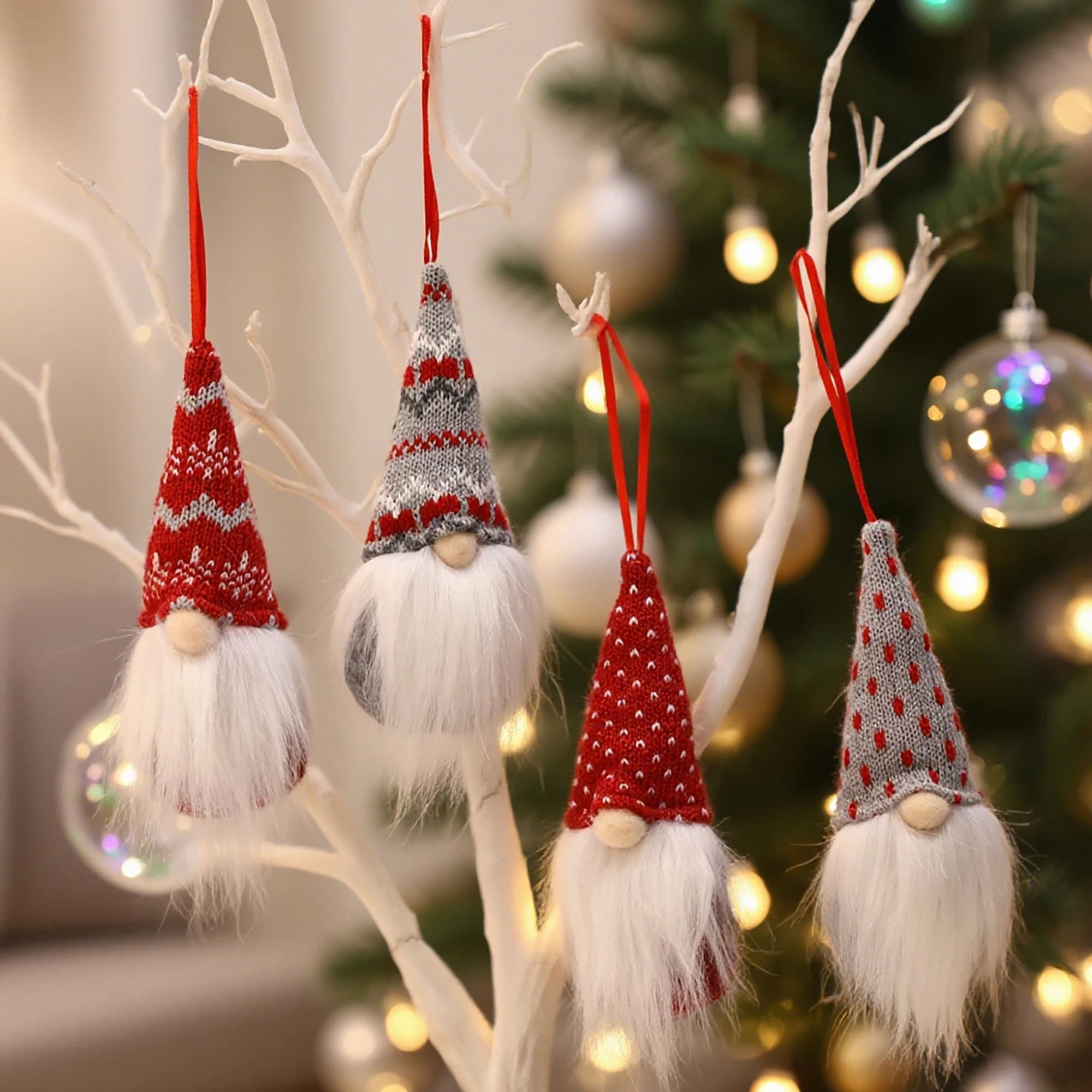 Set di 8 adorabili figurine di gnomi per la decorazione dell'albero di Natale. Simpatiche bambole elfi senza volto per appendere feste in casa