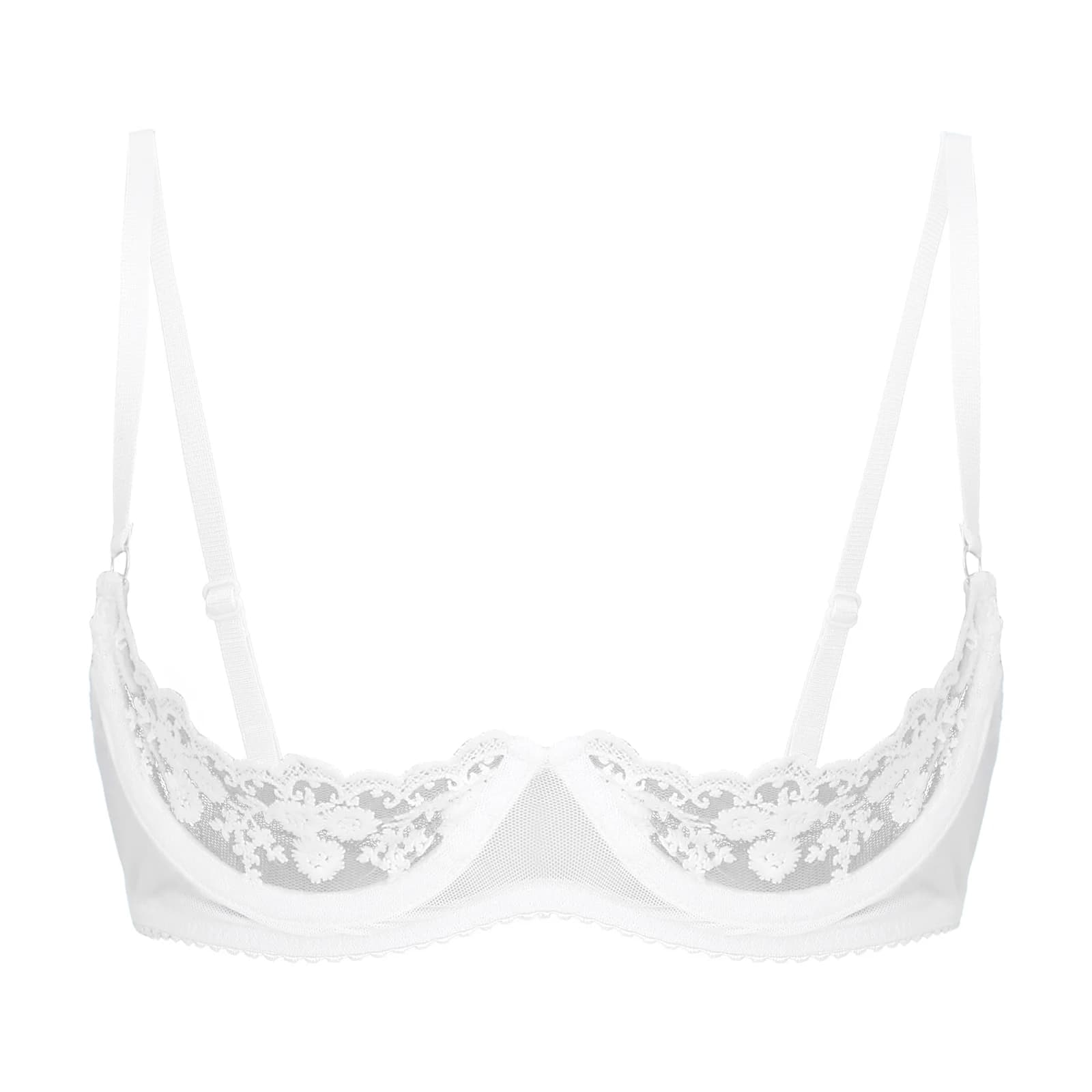 Women Sexy Half Cup Bras Open Nipple Lingerie Bra Top Sheer Floral Lace Underwired Underwear Adjustable Straps Unlined Brassiere