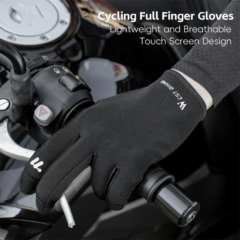 WEST BIKING Guanti da ciclismo a dita intere primavera autunno Touch Screen Guanti aerosi per bici da strada Guanti da guida antiscivolo neri da uomo