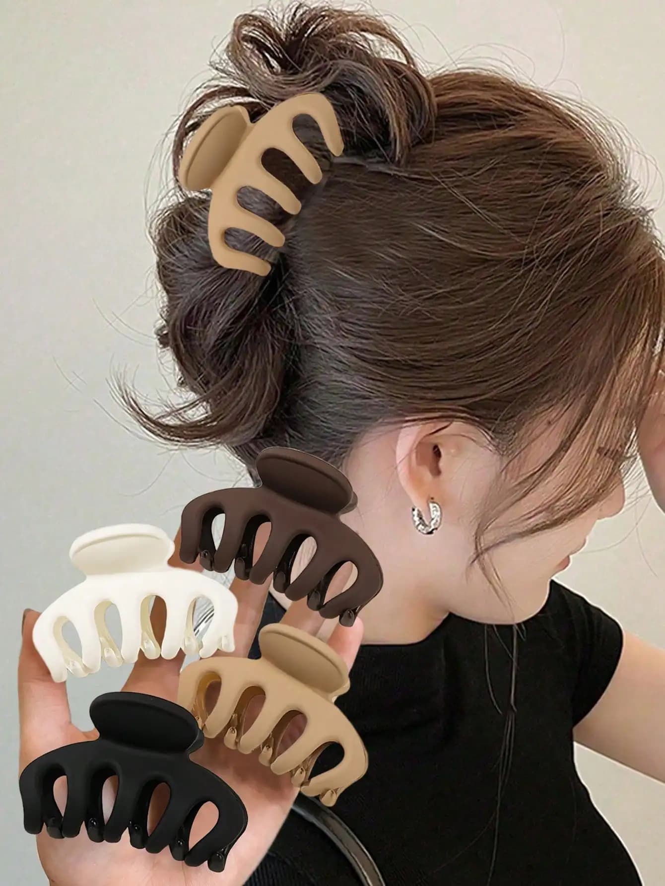 4pcs/1pc Women's Medium Black, White, Brown, Khaki 2.28in Plastic Claw Hair Clips, Fashion Versatile High-End Elegant Simple Solid Color Hair Claws, Suitable For Daily, Casual, Party, Commute, Beach, Bathing, Makeup,
