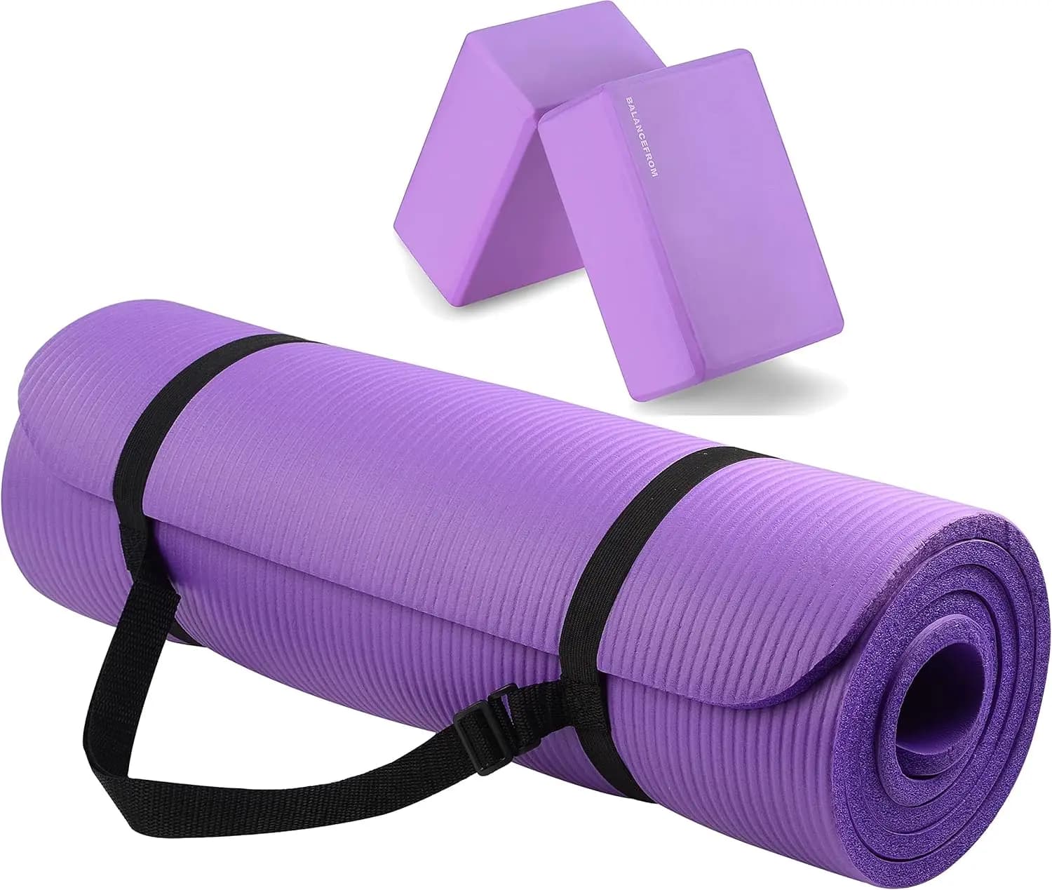 Tappetino Yoga Extra Spesso da 1/2 Pollice con Cinghia di Trasporto e Blocchi, Tappetino Antiscivolo per Esercizi per Tutte le Forme Corporee