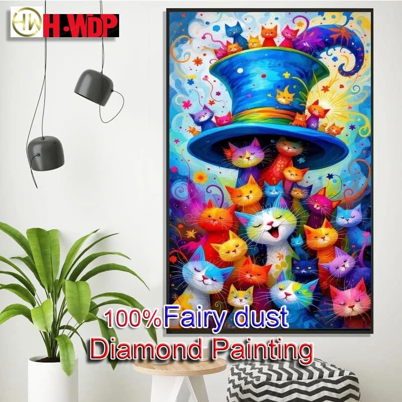 100% Fairy Dust Diamond Painting Cat Full Square Diamond Embroidery Crafts Gem Cross Stitch Diamond Art Full Crystal Home Decor