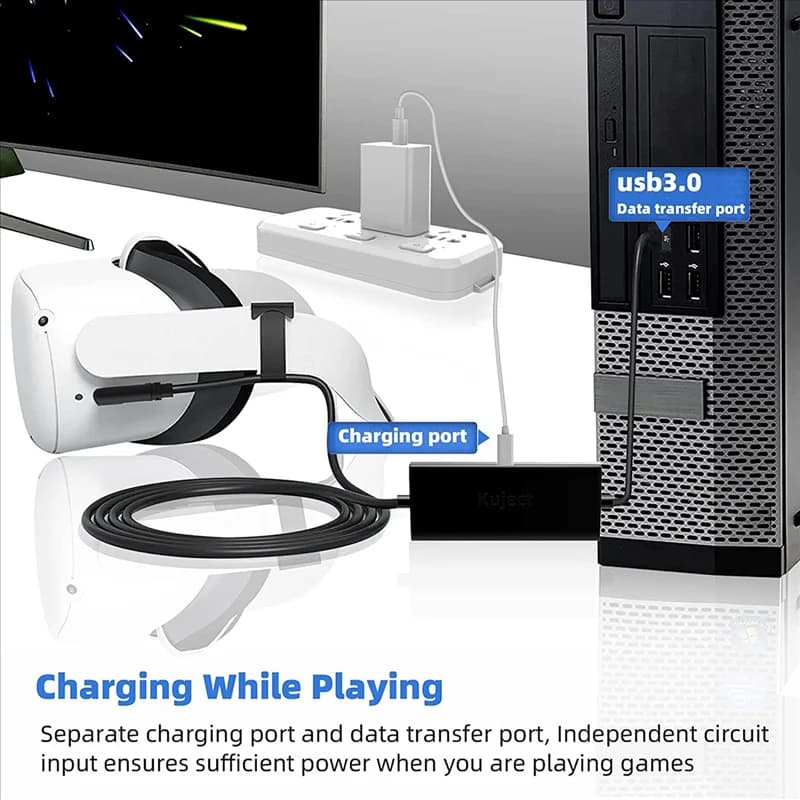 B63B-VR connection cable for Oculus Quest 2/Pro, USB3.2 type A to C cable for VR and gaming PC headphone accessories