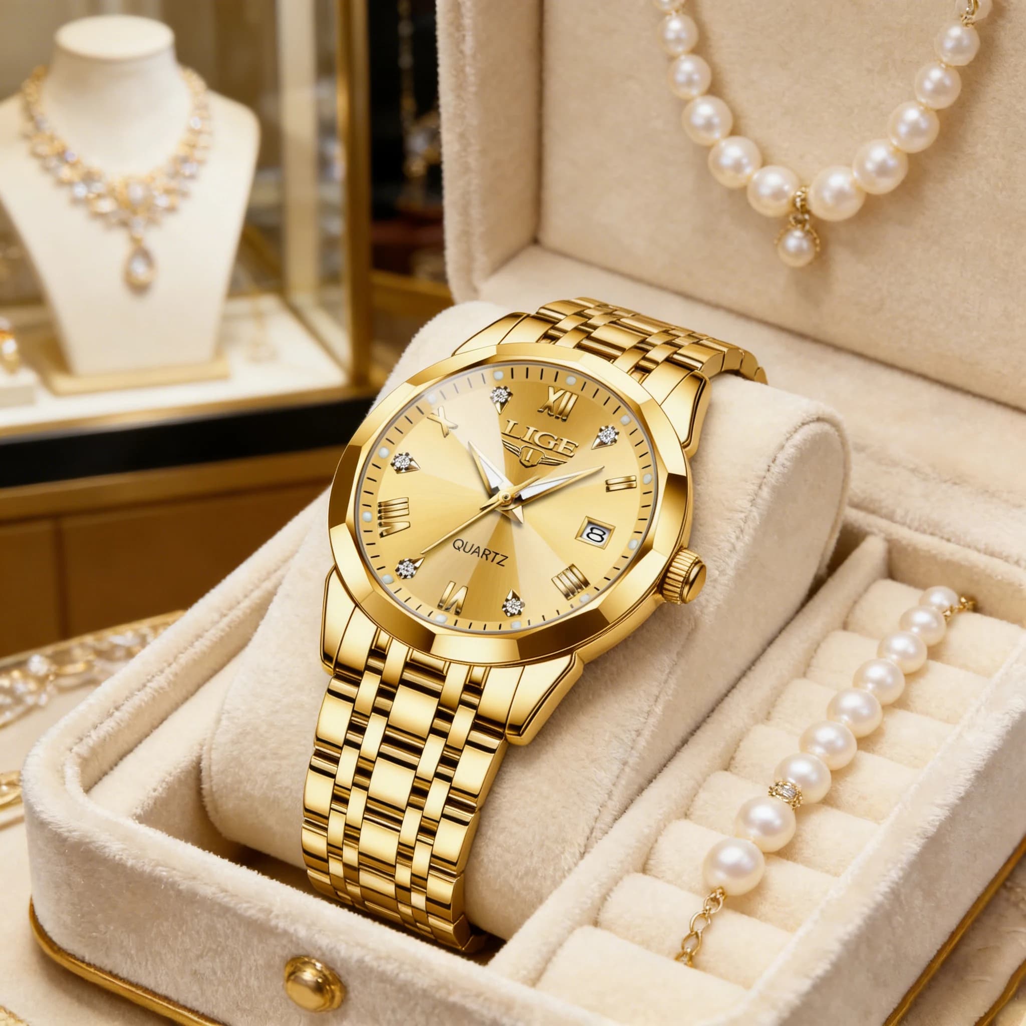 LIGE Elegante Orologio da Polso da Donna Ultrasottile Stile Nordico Semplice con Movimento al Quarzo, Cinturino in Acciaio Inossidabile alla Moda