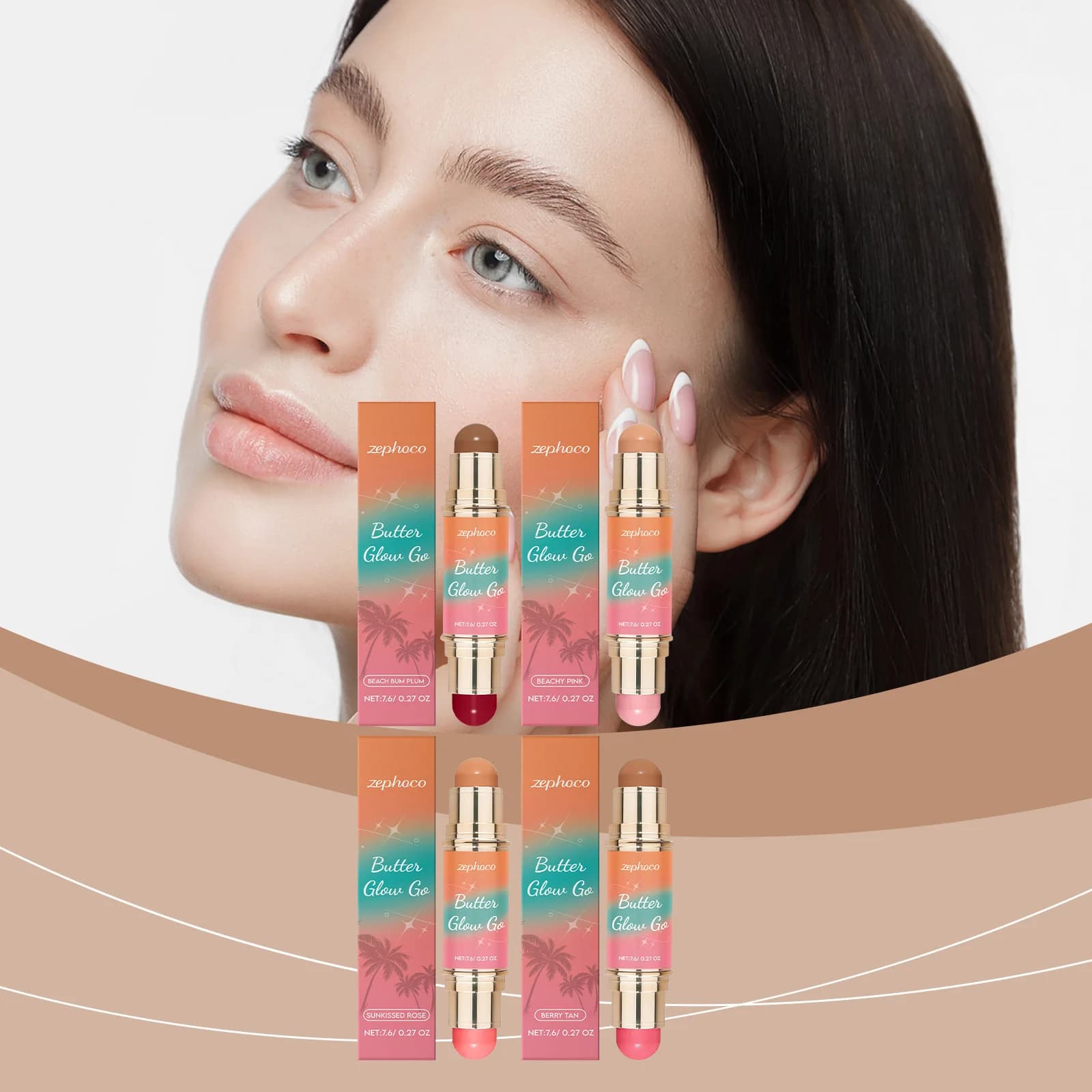 Stick Bronzer e Blush a Doppia Punta Butter Glow & Go Multiuso per Guance, Labbra e Sopracciglia, Effetto Opaco e Luminoso