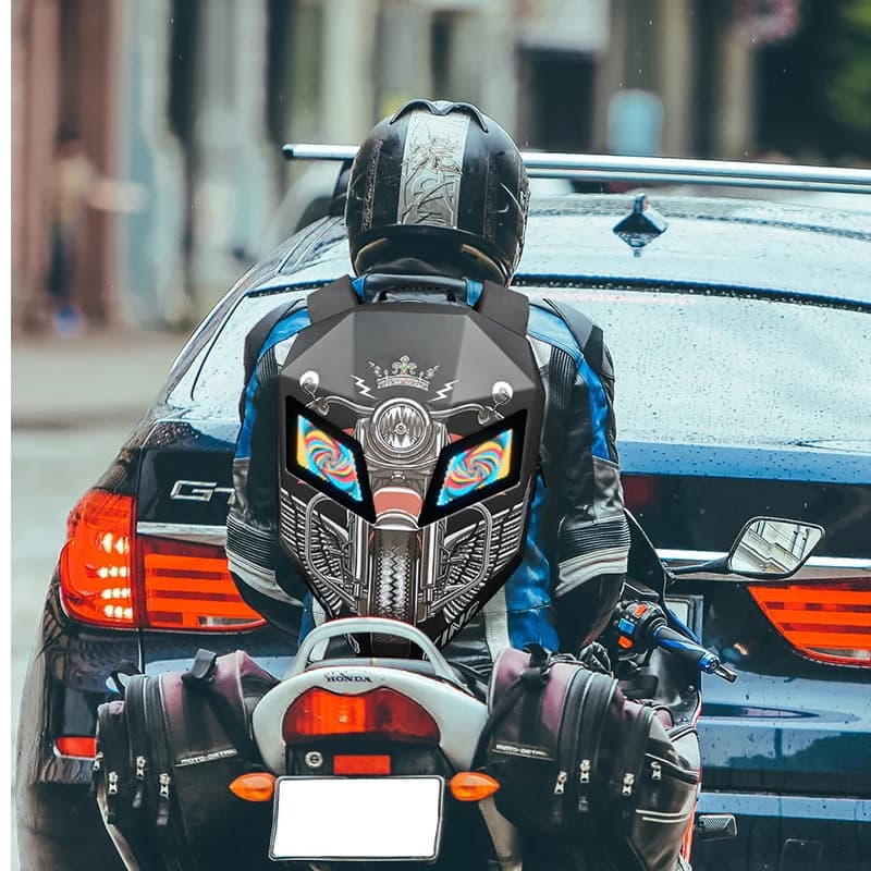 Zaino per moto da pilota LED Zaino da scuola Bluetooth leggero Zaini per casco integrale da motociclista Hardshell Rugzak