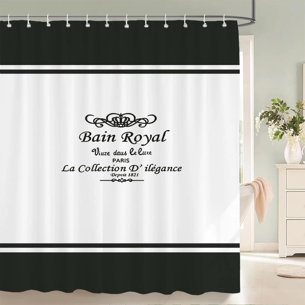 1 pz Tessuto impermeabile per tenda da doccia in poliestere con motivo linea artistica minimalista in bianco e nero, tenda divisoria per bagno