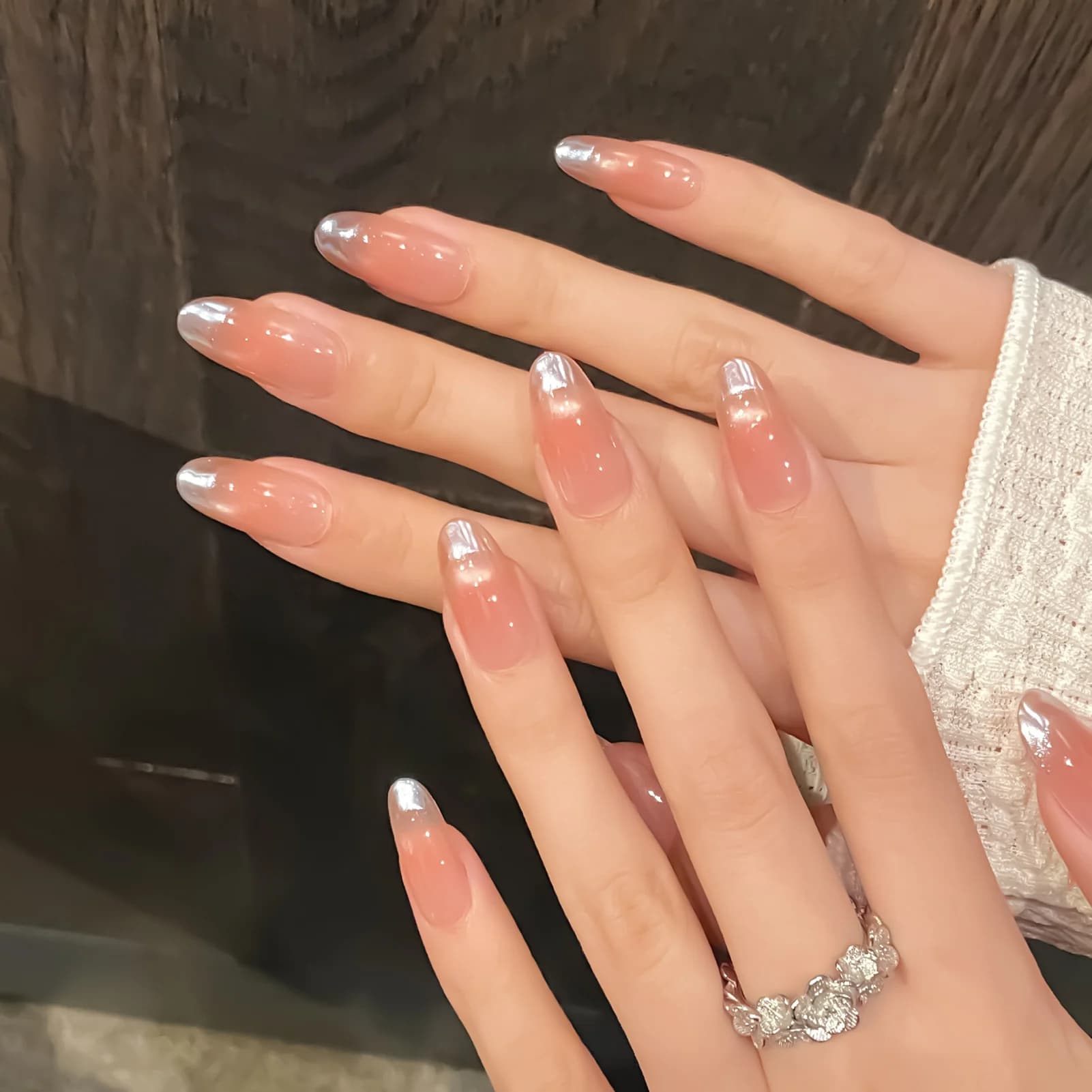 10 pieces fishing fard smile aurora french almond print on nails cat's eye fingernails hand made 10 pieces fingernails fake sweet oval medium