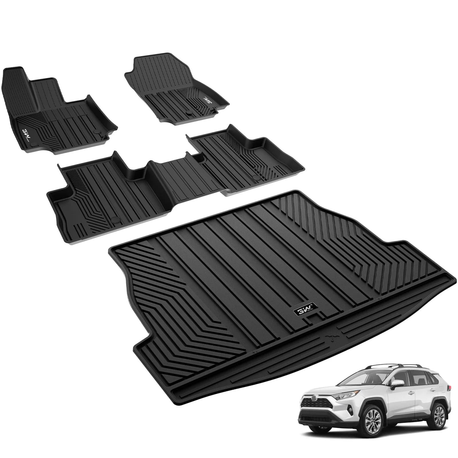 3 W Carpets suitable for Toyota RAV4 2019-2024 2025 TPE for all seasons, custom floor covering, complete set for black trunk