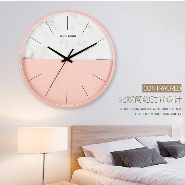 30cm Pink Silent Wall Clock. 12-inch Fashionable Nordic Pointer Quartz Wall Clock, For Wall Decoration