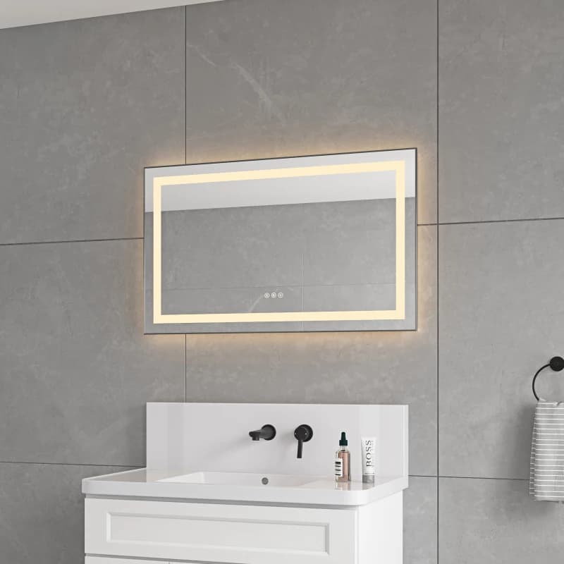 Specchio da bagno a LED da 40 x 24 pollici con frontale e retroilluminazione, specchio cosmetico da parete con cornice in alluminio, antiappannamento, memoria, 3 C