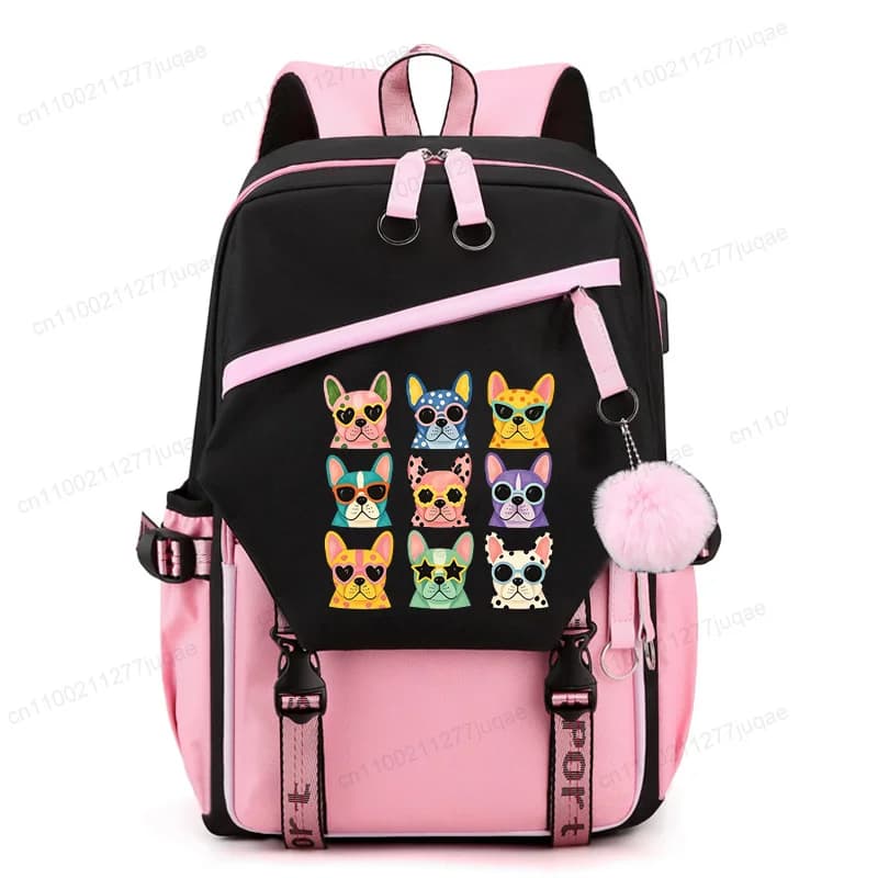 Girls School Backpack Cute Dog Print Teenage Girl School Bag Large Capacity Travel Laptop Backpack Casual Student Anime Bookbag