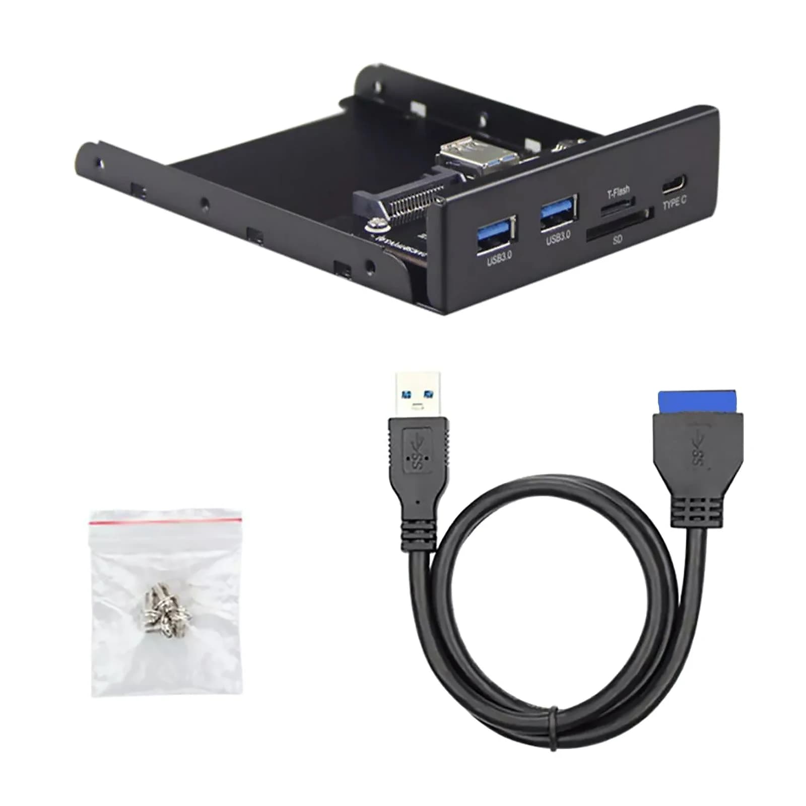 Lettore di schede interne USB 3.0 Micro SD/TF Flash 3.5 USB-C Tipo-C Pannello frontale Doppia porta USB 3.0 Hub floppy per spazio Open Bay da 3,5"