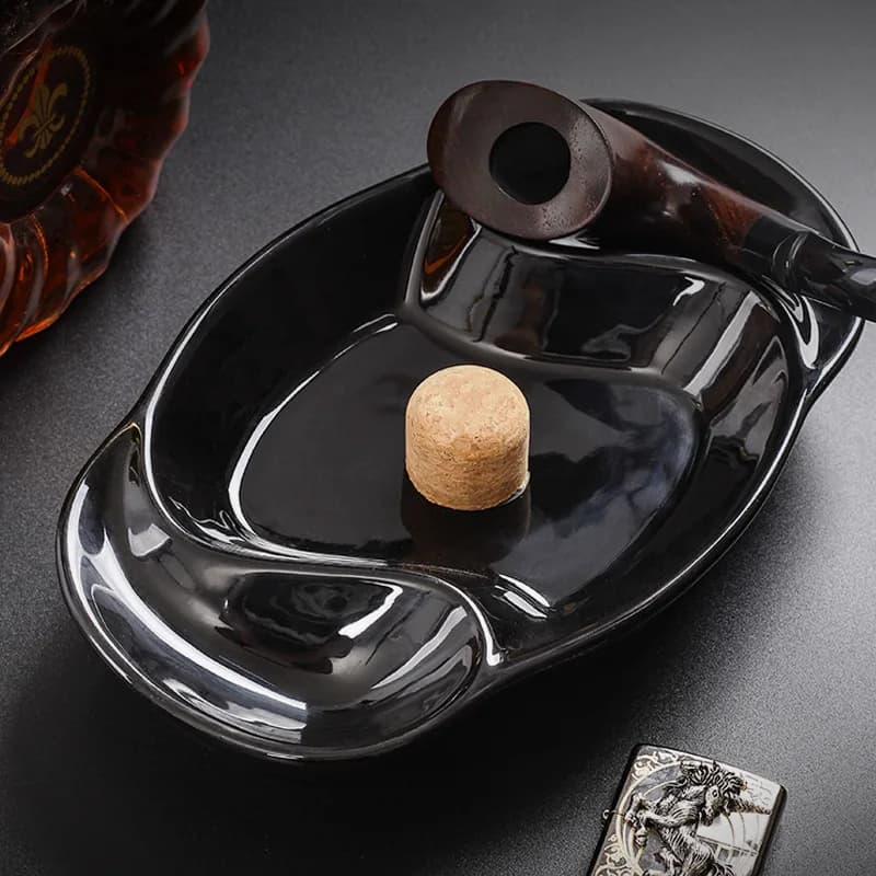 Black Ceramic Pipe Ashtray with Cork Knocker Creative Bone Holder for Home Ash Storage Tray Smoking Accessories