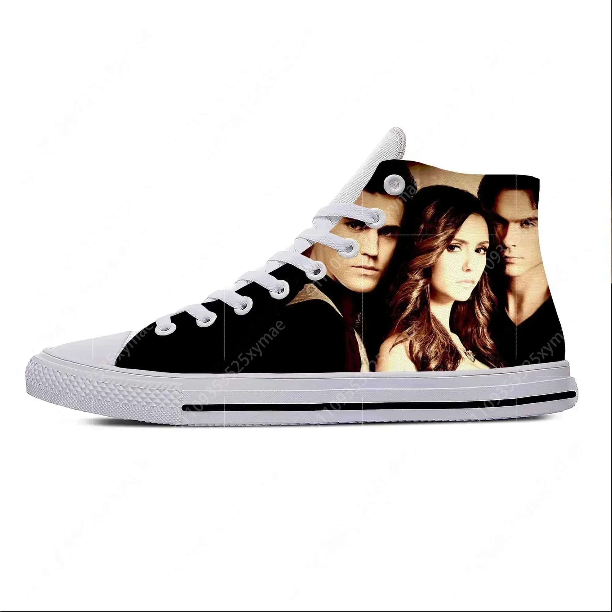 Anime Cartoon The Vampire Diaries Damon Salvatore Scarpe casual in tessuto High Top Leggere e traspiranti con stampa 3D Sneakers da uomo e da donna
