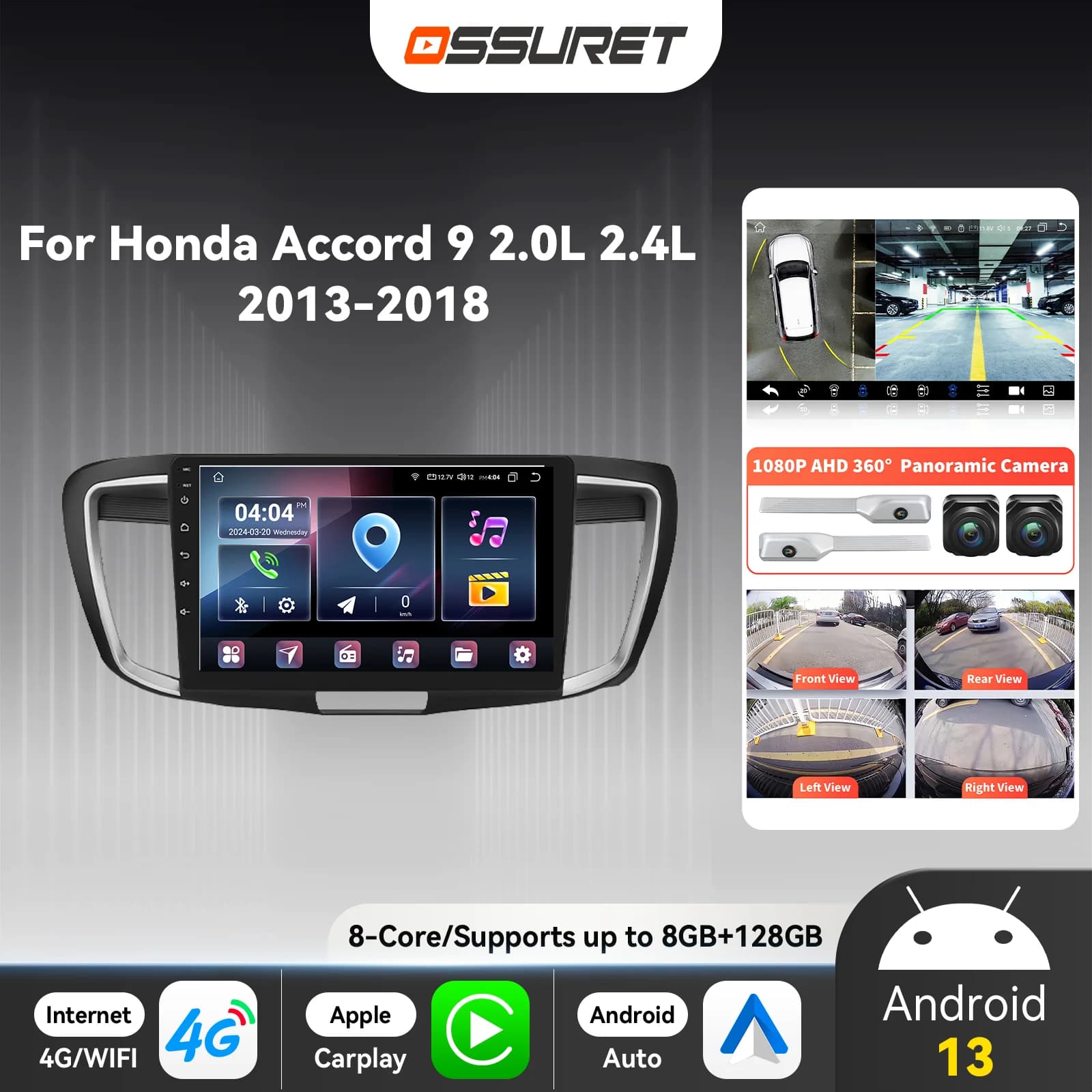 4G DSP Carplay Android 13 Autoradio For Honda Accord 9 2.0L 2.4L 2013-2018 Multimedia GPS player Navi Autoradio 2DIN SWC BT