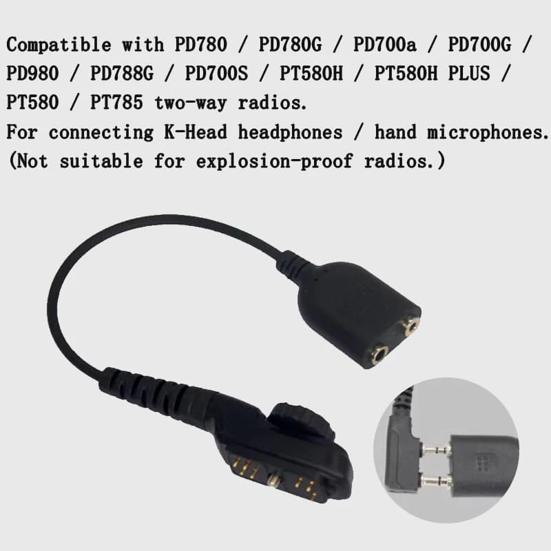 Cavo Adattatore per Auricolari per Walkie Talkie Hytera PD780/PD780G/PD980/PD788G/PD700S/PT580H PLUS, Conversione a Microfono con Connettore K