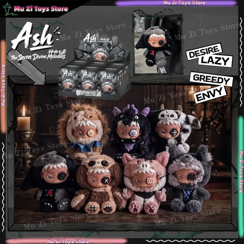 Genuine ASHNOXX The Seven Divine Melodies Series Blind Box Anime Vinyl Plush doll Soft Fluffy Bag Charm Keychain Collectible Gif