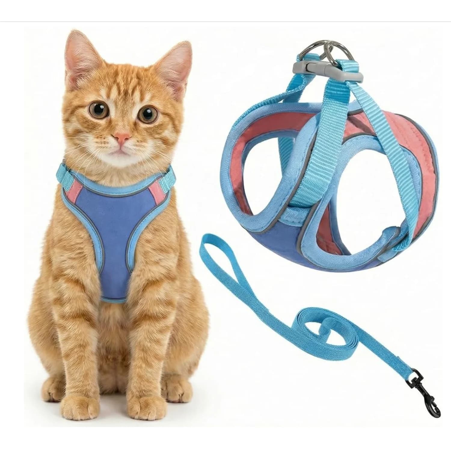 Cat Harness and Leash Set Reflective Adjustable Soft Vest Escape Proof for Small Dogs Cats Outdoor Walking
