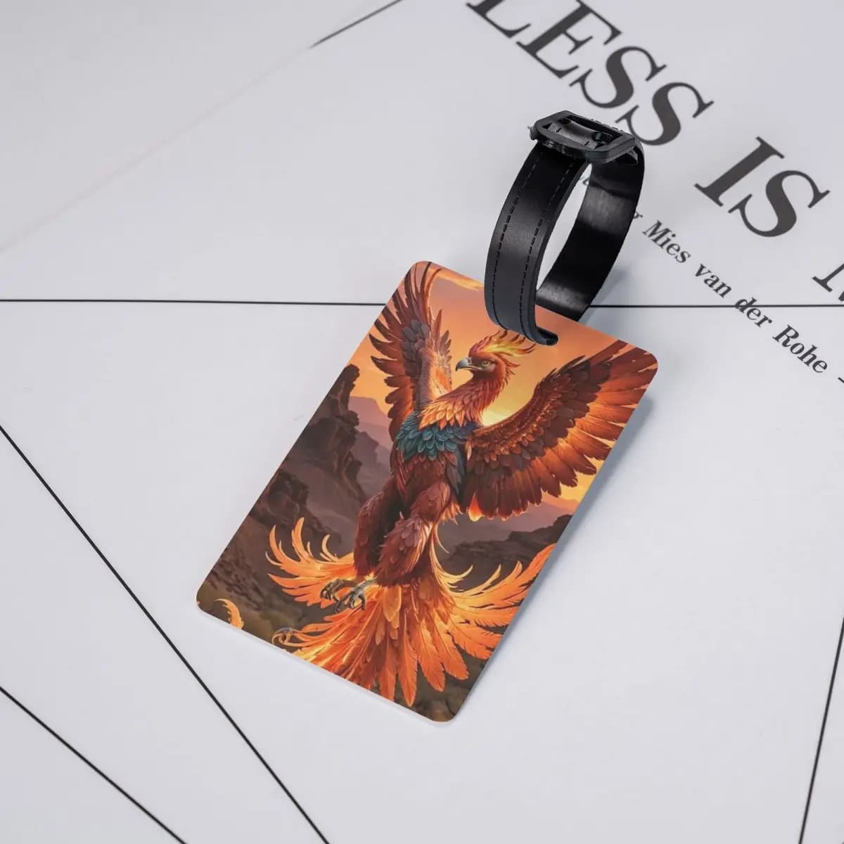 Etichette per bagagli con uccello mitico di Phoenix con ali infuocate, accessori per valigie, etichetta per bagaglio da viaggio, porta etichette per identificazione e nome