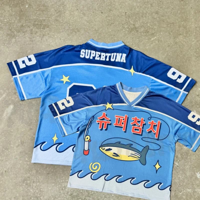 Nuova Maglia da Calcio Uomo 2026 Ispirata a Super Tuna Jin, Blu con Stampa Coreana, Streetwear, Scollo a V, Manica Corta, per Tifosi
