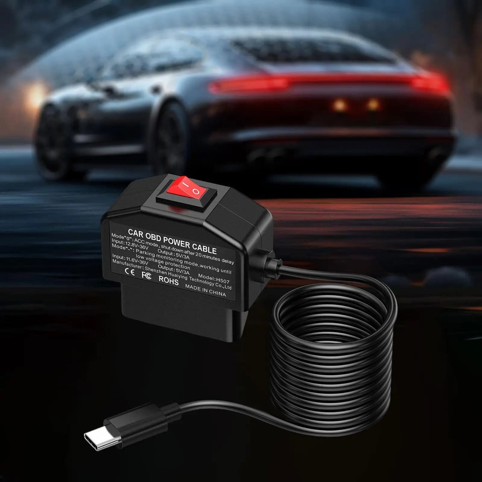 Universal OBD Cable Accessory Strong Plastic Dashboard Cam Power and Charging Line for Parking and Car Observe