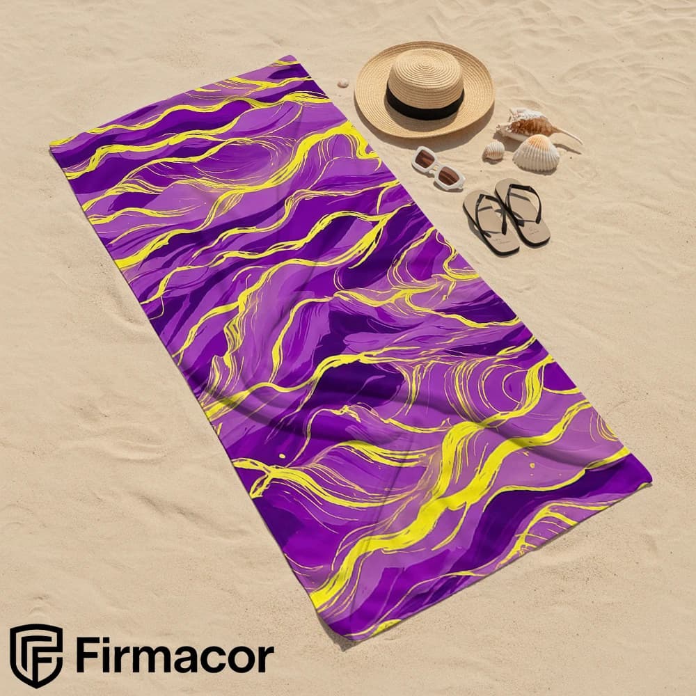 Purple Gold Fluid Wave Cartoon Anime Beach Towel Microfiber Quick Dry Super Absorbent Soft Bath Towel for Kids Adults Travel
