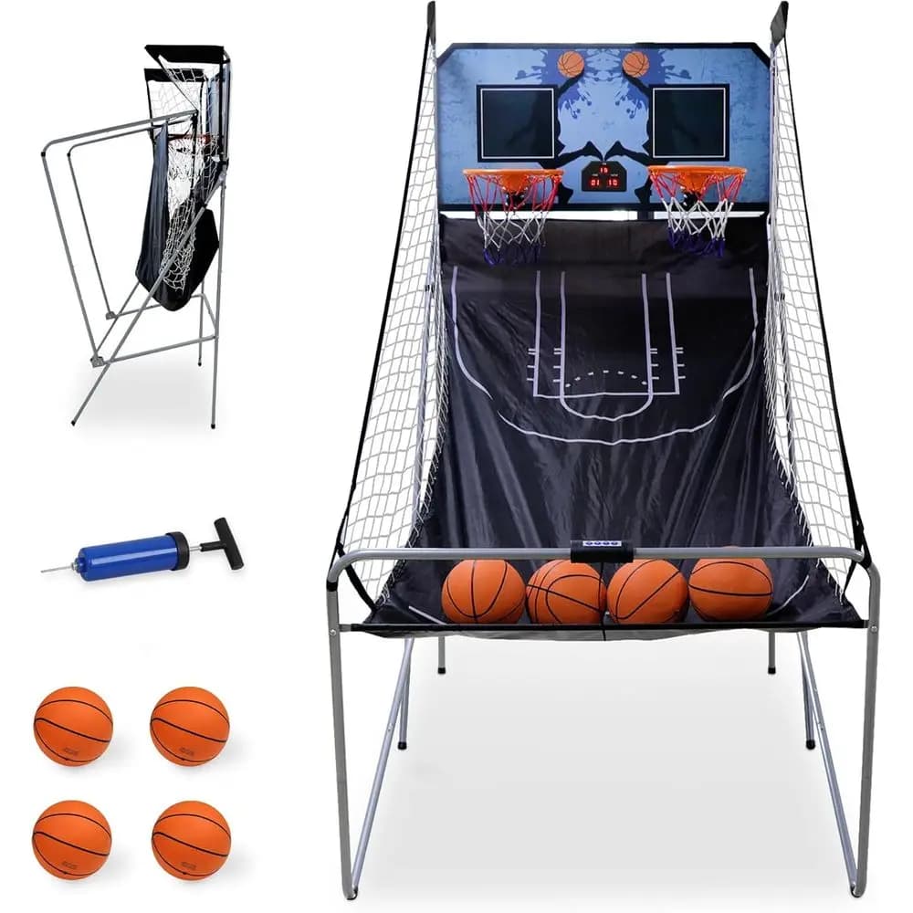 Gioco Arcade di Basket da Interno con Doppio Canestro, Punteggio LED e 4 Palloni per 2 Giocatori - Ideale per l'Intrattenimento Domestico