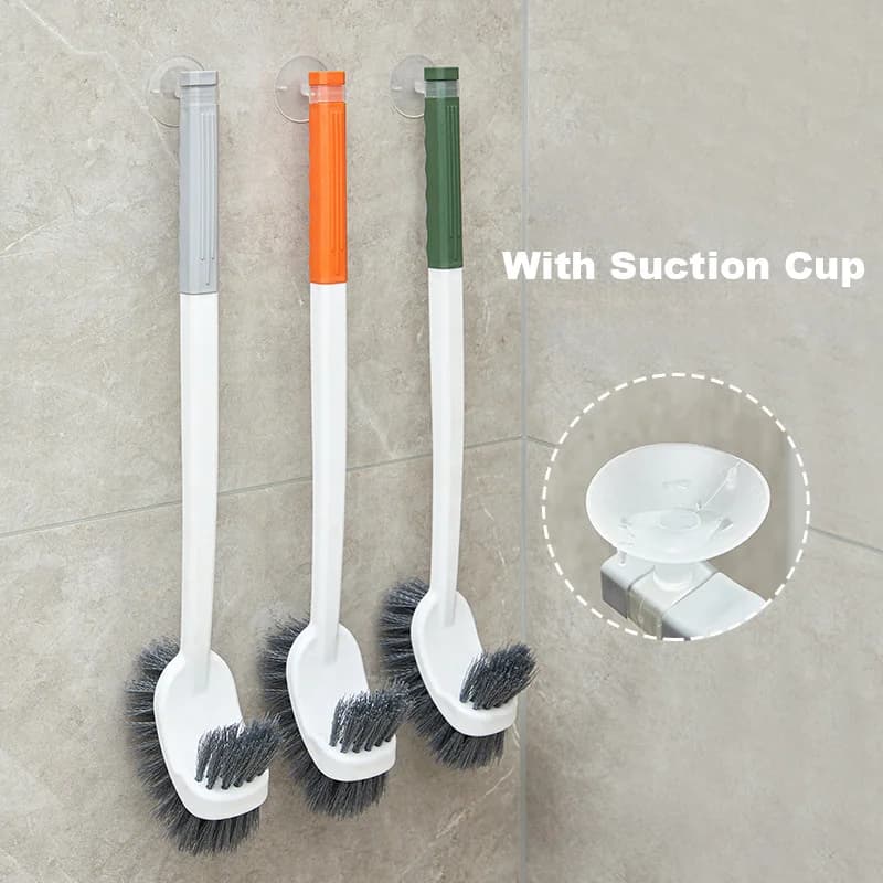 Long Handle Toilet Brush Double Sided Elbow No Dead Corners Suction Cup Wall Mounted Hole Free Cleaner for Squatting Toilet Sink