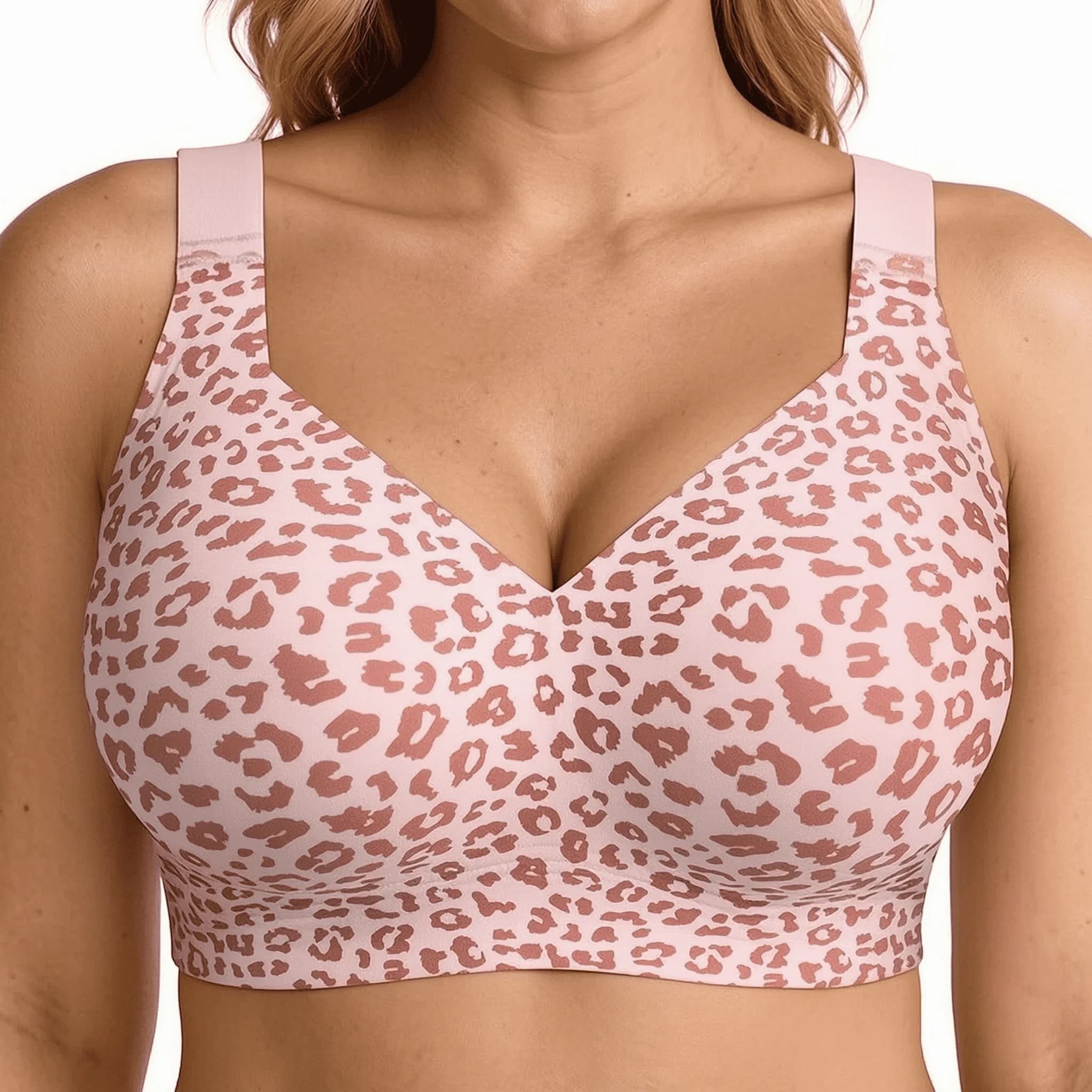 Leopard Print Seamless Wireless Bra, Full Coverage Push Up Bralette, Anti-Sagging Breathable Soft Thin Cup for Sports Yoga Daily