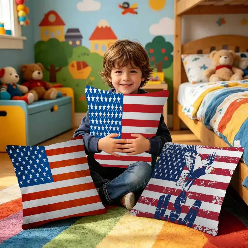 Fodera per cuscino personalizzata per la festa della bandiera statunitense, decorazione per la camera da letto dei bambini, federa per cuscino, regalo di compleanno per bambini