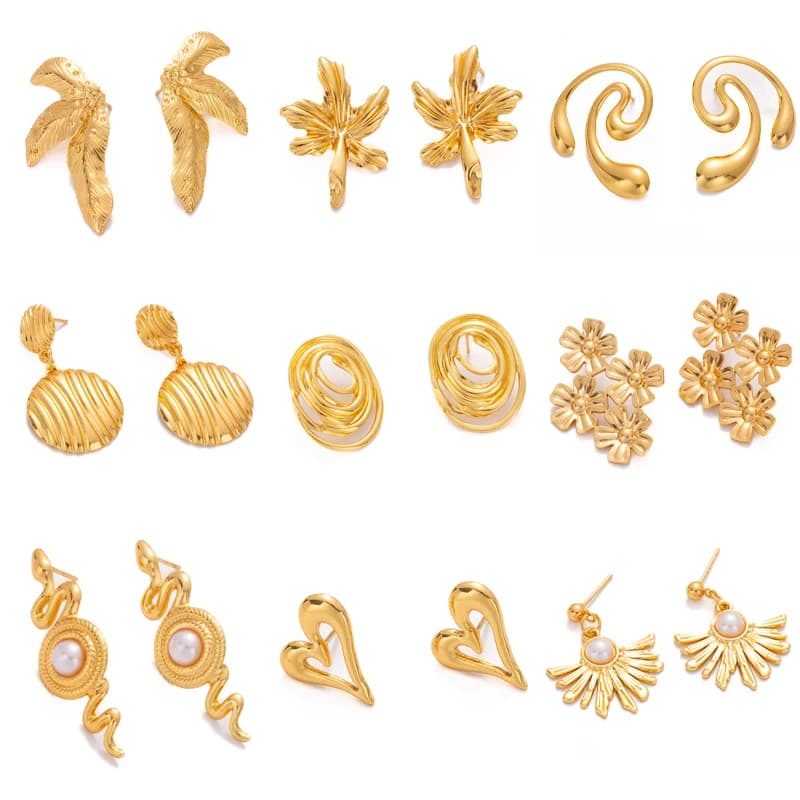 ANENJERY Acciaio inossidabile 316L Perla Geometria Fiore rotondo Orecchini da donna Personalità Moda piercing Regali di gioielli di lusso