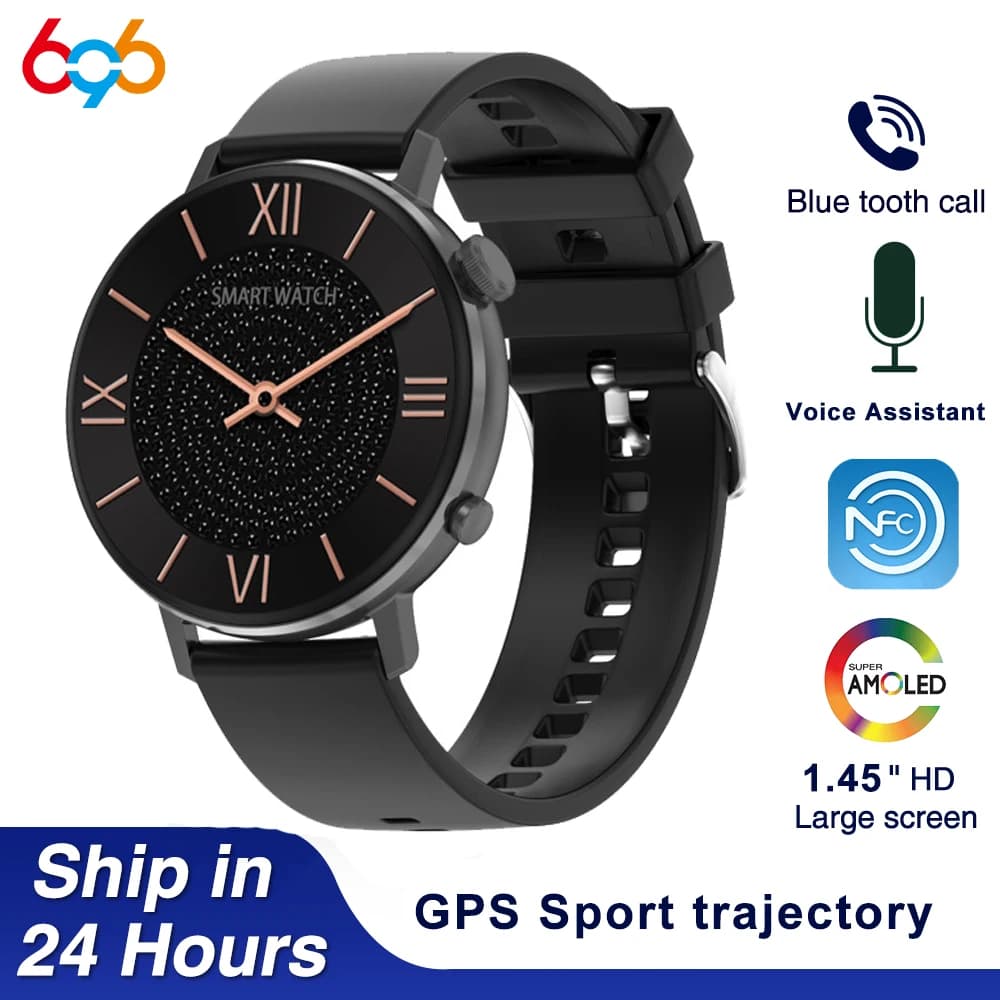 Smartwatch with Fashion AMOLED Screen, Bluetooth, GPS, Cardiaca Frequency Monitoring, Fitness, NFC, Waterproof, for Women