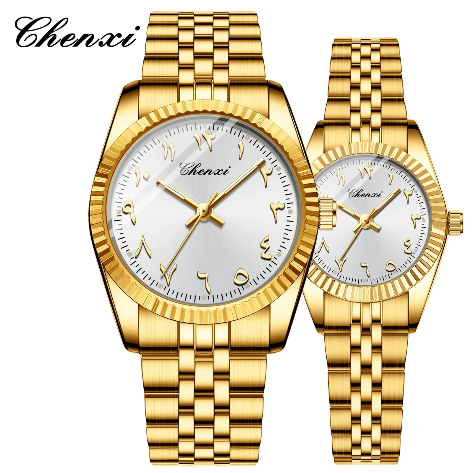 CHENXI 0042 Fashion Couple Lover's Watches 1Piece Stainless Steel Waterproof Luminous Quartz Wristwatch For Lover Women Men