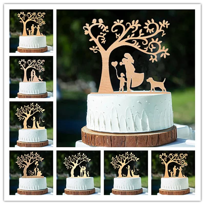 Tree Style Family Wedding Cake Topper sposa e sposo con bambini ragazzi ragazze con Pet Dog Cat Cake Toppers decorazione anniversario