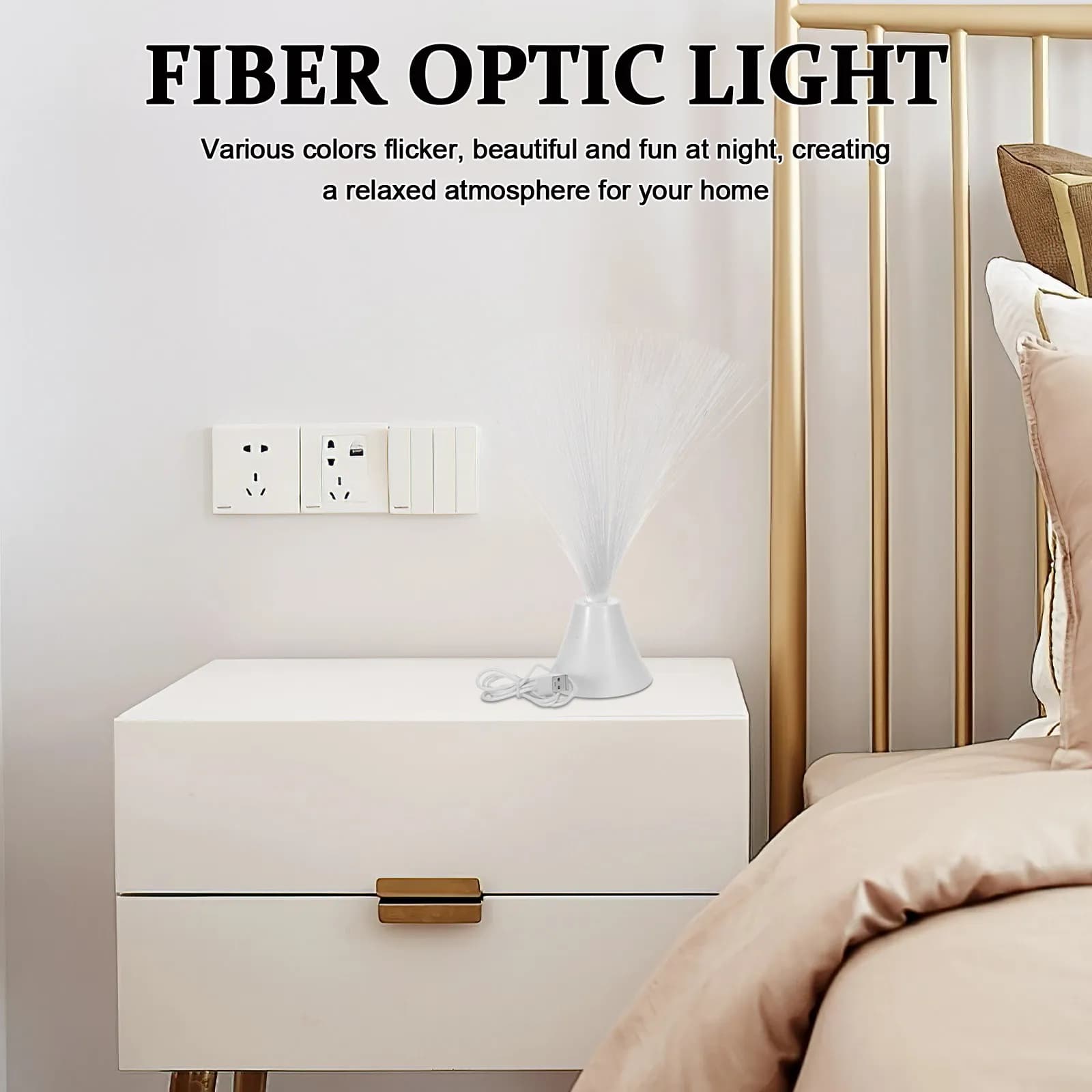 Lampada Notturna a Fibra Ottica con Cambio Colore, Alimentata via USB, per Camera da Letto e Scrivania, Effetto Calmante, Decorazione Sensoriale Ambientale