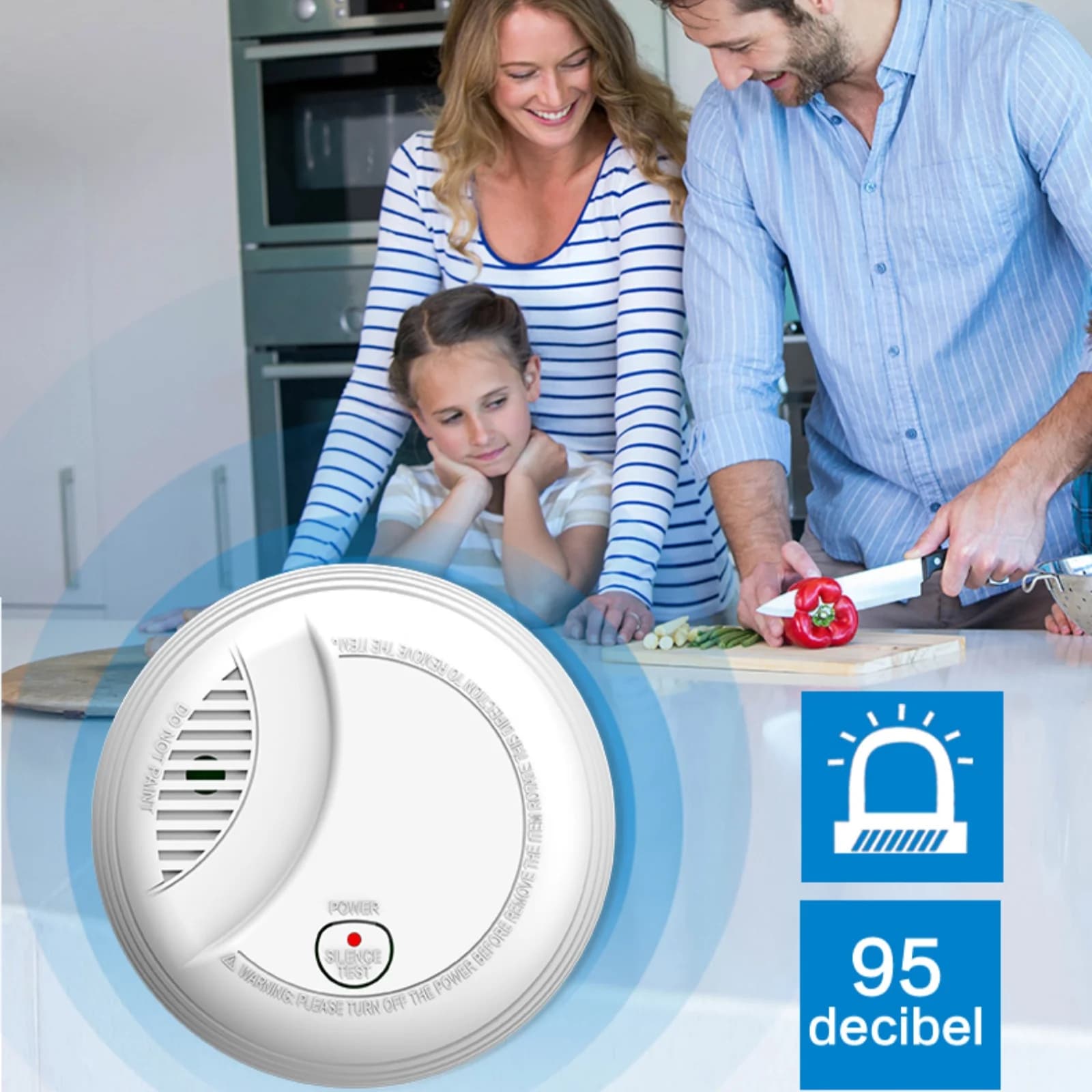 Sistema di allarme antincendio wireless autonomo per la sicurezza di casa e ufficio, con sensore alimentato a batteria.