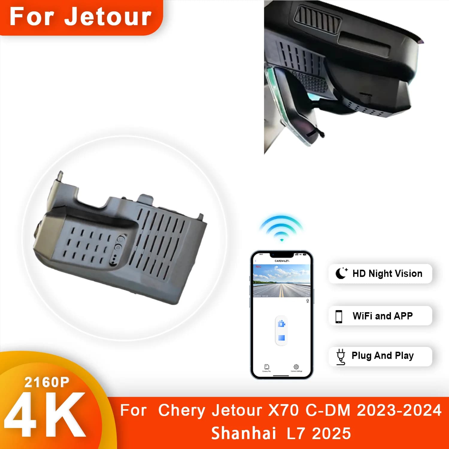 4K HD WIFi Plug and Play DVR for Dash Cam Car for Chery Jetour X70 High Edict C-DM Pro from 2023 to 2024 Shanhai L7 2025 DashCam APP