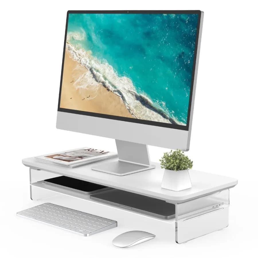Acrylic Monitor Stand Riser 23.6 Inches Acrylic Clear Monitor Stand with Metal Storage