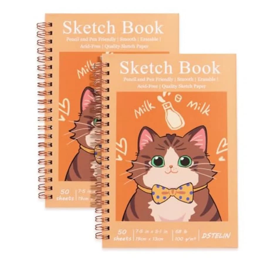 2 Pack Spiral Bound Sketchbooks 100 GSM Sketch Paper,50 Sheets per Pack, 7.5" x 5.1" Sketchbook with Yellow Hard Cover for Pain