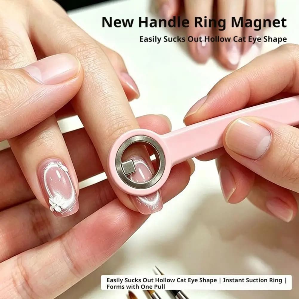Magnete ad anello circolare effetto occhio di gatto con manico, strumento magnetico potente per unghie, design cavo per smalto gel effetto occhio di gatto, manicure fai da te, 1 pz
