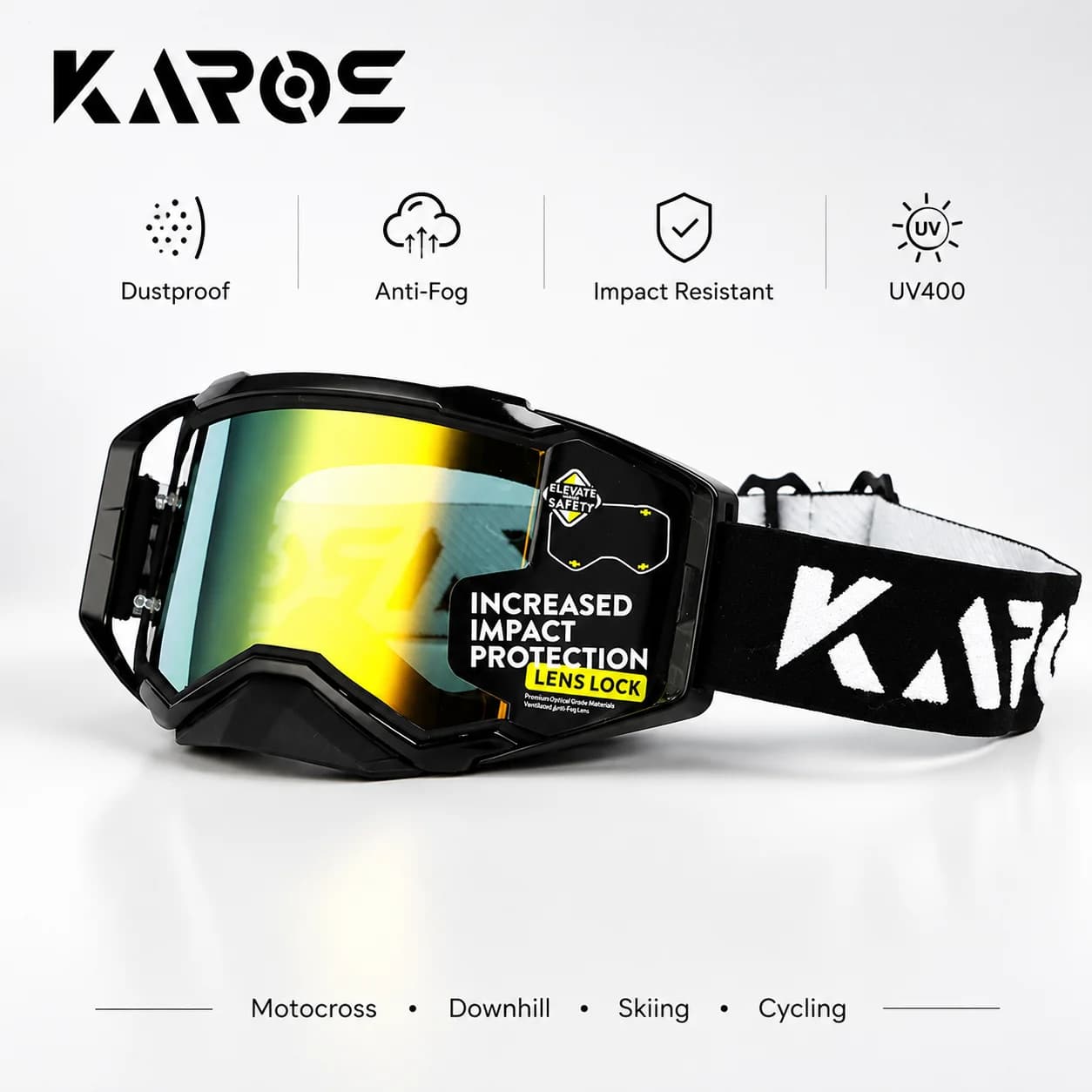 Karos UV400 Motorcycle Riding Goggles Men Off Road Motocross Helmet Glasses Dustproof Windproof Sand MTB Ski Cycling Eyewear K39