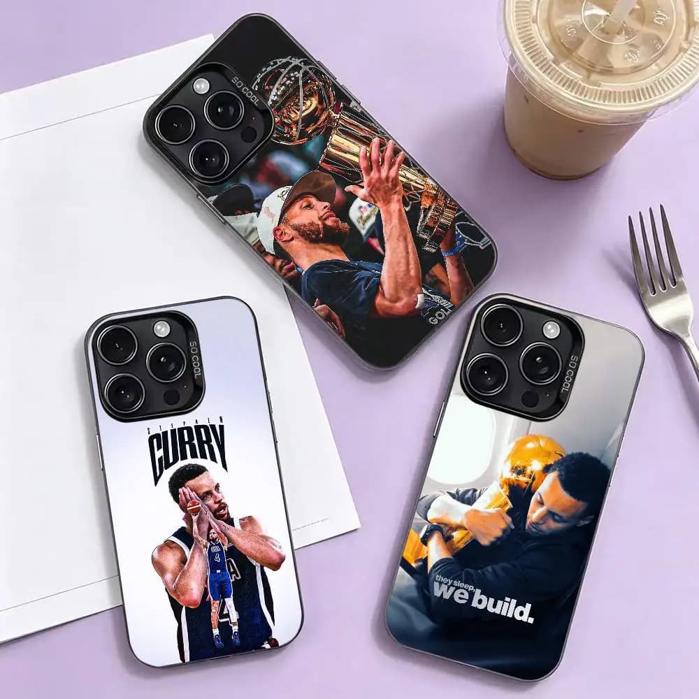 Cover per iPhone s-Stephen c-Curry Basketball, placcata argento colorato, per modelli 17, 16, 15, 14, 13, 12, 11 Plus, Pro Max, XS