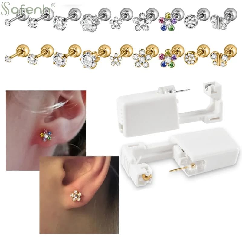 Disposable Ear Piercing Tool in Stainless Steel with Zircon Flower Earrings for Easy Styling