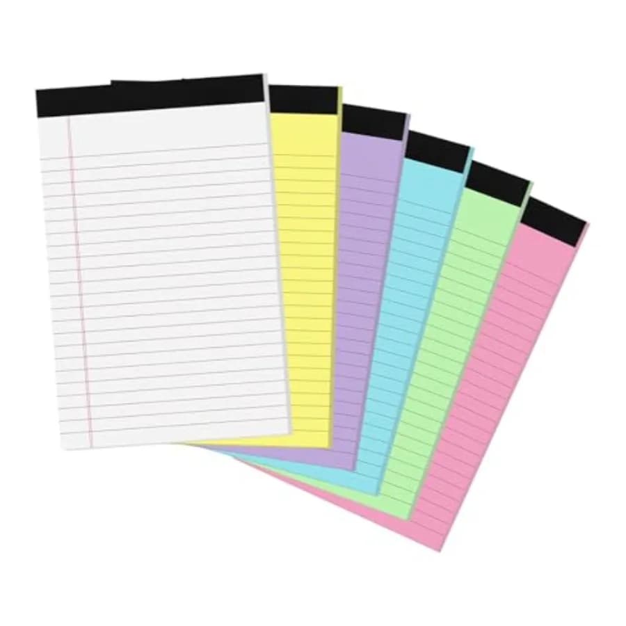 6 Packs Legal Pads, Totally 10 Sheets Colored Legal Pads College Ruled Writing Pads Small Note Pads 30 Sheets/Pad Tablets Lined