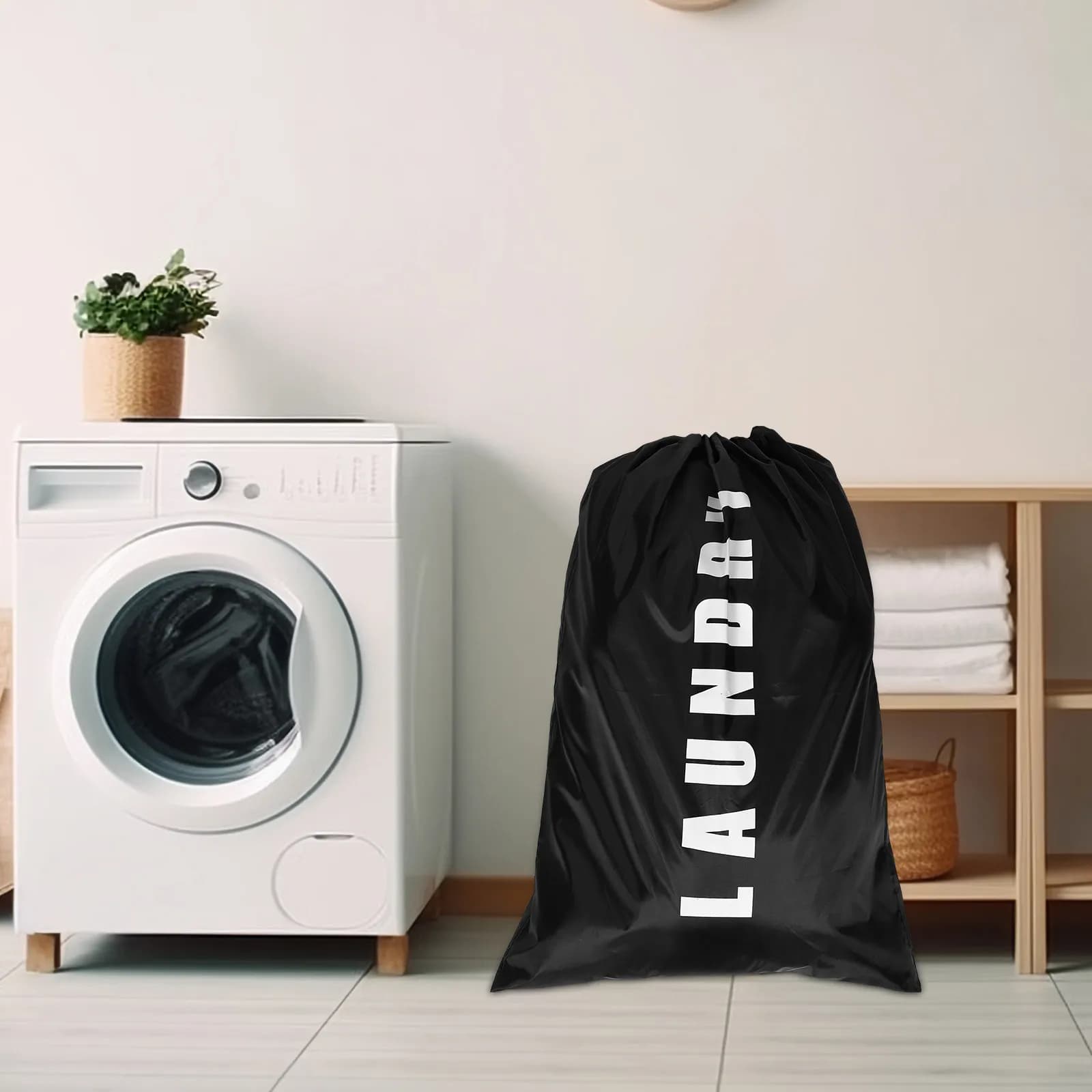 2Pcs Reusable Laundry Bag Washable Oxford Drawstring Closure Dirty Clothes Organizer Travel Storage Gray Black