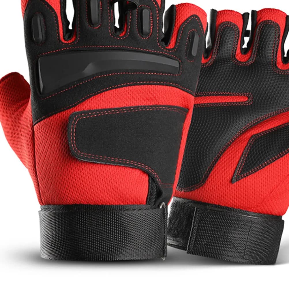 1Pair Half-Finger Protective Riding Gloves for Men Comfortable Breathable Anti-Slip Fitness Cycling Gym Outdoor Gloves Red Size
